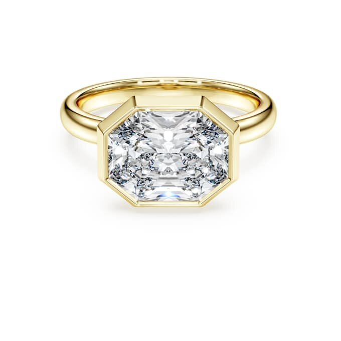 Ring met achthoekige zetting, in het laboratorium gekweekte diamanten 3,0 karaat in totaal, achthoekige vorm, 14-karaats geelgoud Ring met achthoekige zetting, in het laboratorium gekweekte diamanten 3,0 karaat in totaal, achthoekige vorm, 14-karaats geelgoud