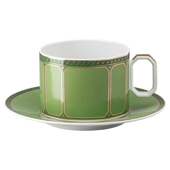Signum-kopje met schoteltje, porselein, groen Signum-kopje met schoteltje, porselein, groen