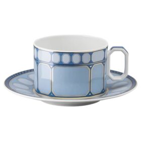 Signum-theekopje met schoteltje, porselein, blauw