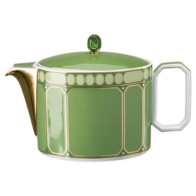 Signum-theepot van porselein, groot, groen Signum-theepot van porselein, groot, groen