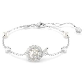 Slangenarmband met kristallen parel, gemengde slijpvormen, Jaar van de Slang, wit, gerhodineerd