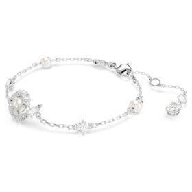 Slangenarmband met kristallen parel, gemengde slijpvormen, Jaar van de Slang, wit, gerhodineerd
