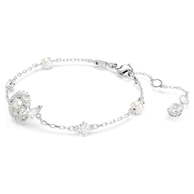 Slangenarmband met kristallen parel, gemengde slijpvormen, Jaar van de Slang, wit, gerhodineerd Slangenarmband met kristallen parel, gemengde slijpvormen, Jaar van de Slang, wit, gerhodineerd