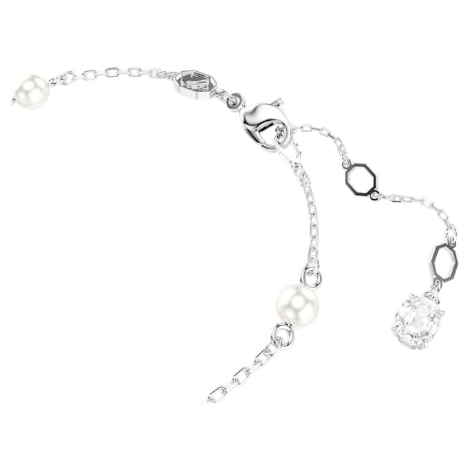 Slangenarmband met kristallen parel, gemengde slijpvormen, Jaar van de Slang, wit, gerhodineerd Slangenarmband met kristallen parel, gemengde slijpvormen, Jaar van de Slang, wit, gerhodineerd