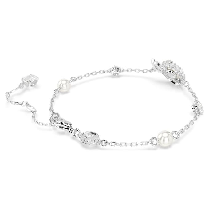 Slangenarmband met kristallen parel, gemengde slijpvormen, Jaar van de Slang, wit, gerhodineerd Slangenarmband met kristallen parel, gemengde slijpvormen, Jaar van de Slang, wit, gerhodineerd