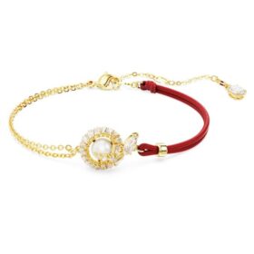 Slangenarmband met kristallen parels, gemengde slijpvormen, Jaar van de Slang, rood, verguld