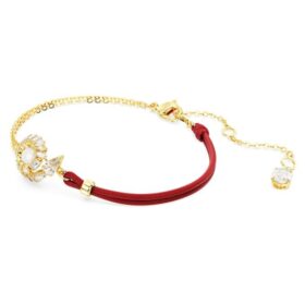 Slangenarmband met kristallen parels, gemengde slijpvormen, Jaar van de Slang, rood, verguld