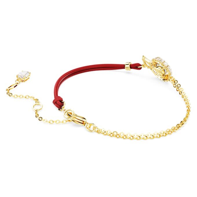 Slangenarmband met kristallen parels, gemengde slijpvormen, Jaar van de Slang, rood, verguld Slangenarmband met kristallen parels, gemengde slijpvormen, Jaar van de Slang, rood, verguld