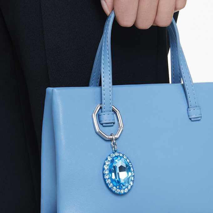 Sleutelhanger met ovale slijpvorm, blauw, gemengde metalen afwerking Sleutelhanger met ovale slijpvorm, blauw, gemengde metalen afwerking