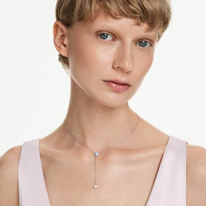 Stilla Attract Y-ketting met ronde slijpvorm, blauw, gerhodineerd Stilla Attract Y-ketting met ronde slijpvorm, blauw, gerhodineerd