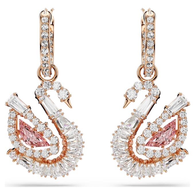 Swan Drop-oorbellen Pavé, Zwaan, Roze Swan Drop-oorbellen Pavé, Zwaan, Roze