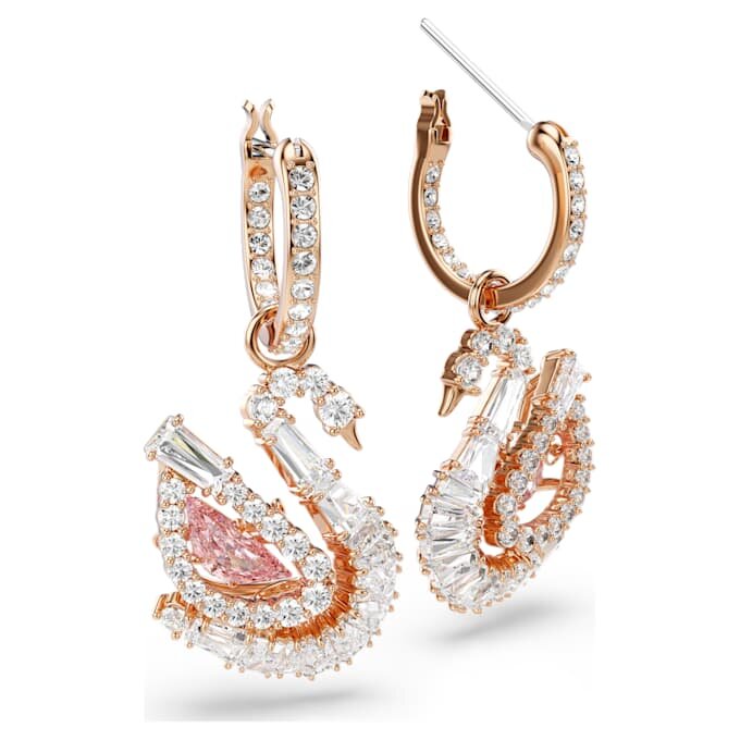 Swan Drop-oorbellen Pavé, Zwaan, Roze Swan Drop-oorbellen Pavé, Zwaan, Roze