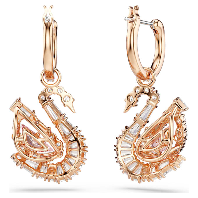 Swan Drop-oorbellen Pavé, Zwaan, Roze Swan Drop-oorbellen Pavé, Zwaan, Roze