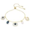 Symbolica-armband met kristallen parel, klavertje, boze oog en hoefijzer, blauw, verguld Symbolica-armband met kristallen parel, klavertje, boze oog en hoefijzer, blauw, verguld