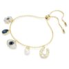 Symbolica-armband met kristallen parel, klavertje, boze oog en hoefijzer, blauw, verguld Symbolica-armband met kristallen parel, klavertje, boze oog en hoefijzer, blauw, verguld