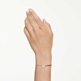 Symbolica-armband met kristallen parel, pavé, hoefijzer, wit, roségoudkleurig verguld