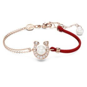 Symbolica-armband met kristallen parel, pavé, hoefijzer, wit, roségoudkleurig verguld