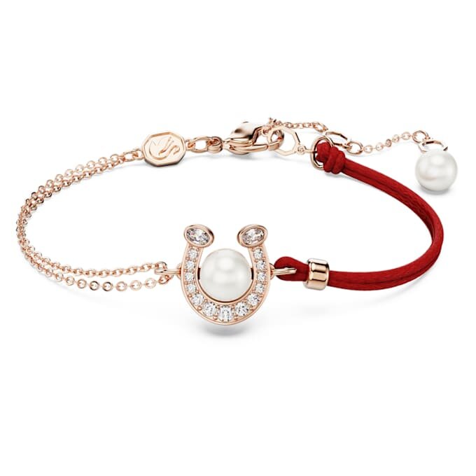 Symbolica-armband met kristallen parel, pavé, hoefijzer, wit, roségoudkleurig verguld Symbolica-armband met kristallen parel, pavé, hoefijzer, wit, roségoudkleurig verguld