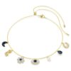 Symbolica-choker met kristallen parel, maan, Infinity-teken, klavertje, boze oog en hoefijzer, blauw, verguld Symbolica-choker met kristallen parel, maan, Infinity-teken, klavertje, boze oog en hoefijzer, blauw, verguld