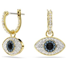 Symbolica druppeloorbellen met ‘Evil Eye’, blauw, verguld