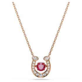 Symbolica-hanger, ronde slijpvorm, pavé, hoefijzer, rood, roségoudkleurig verguld