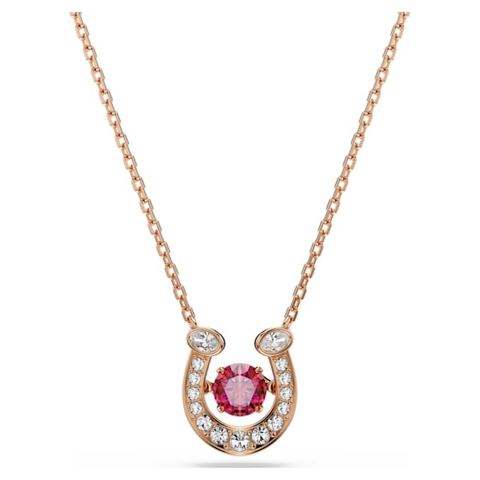 Symbolica-hanger, ronde slijpvorm, pavé, hoefijzer, rood, roségoudkleurig verguld Symbolica-hanger, ronde slijpvorm, pavé, hoefijzer, rood, roségoudkleurig verguld