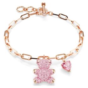 Teddy-armband met beertje, roze, roségoudkleurig verguld