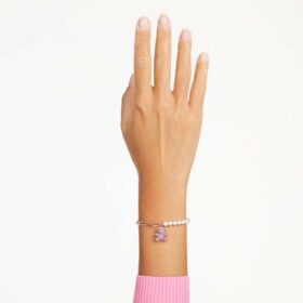 Teddy-armband met kristallen parel, beertje, roze, roségoudkleurig verguld