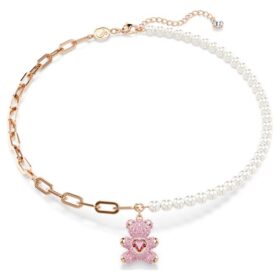 Teddy-hanger met kristallen parel, beertje, roze, roségoudkleurig verguld
