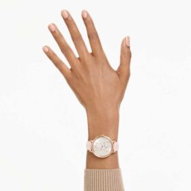 Teddy-horloge, Swiss Made, leren band, roze, roségoudkleurige afwerking