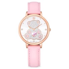 Teddy-horloge, Swiss Made, leren band, roze, roségoudkleurige afwerking