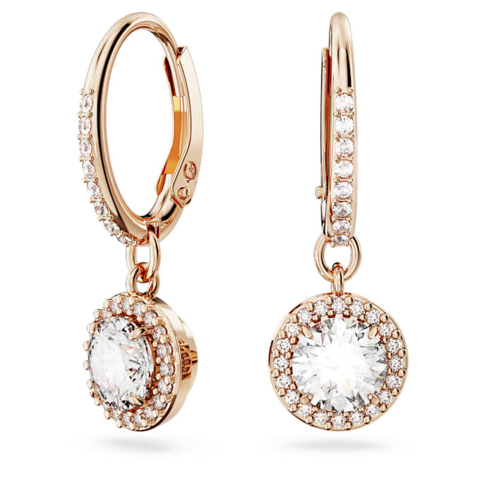 Una Angelic druppeloorbellen, ronde slijpvorm, pavé, wit, roségoudkleurig verguld Una Angelic druppeloorbellen, ronde slijpvorm, pavé, wit, roségoudkleurig verguld