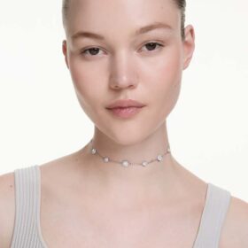 Una Angelic-ketting met ronde slijpvorm, dubbelzijdige motieven, wit, gerhodineerd