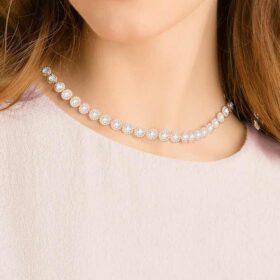 Una Angelic-ketting, ronde slijpvorm, medium, wit, roségoudkleurig verguld