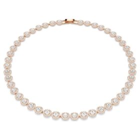 Una Angelic-ketting, ronde slijpvorm, medium, wit, roségoudkleurig verguld