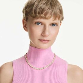 Una Angelic-ketting, ronde slijpvorm, wit, verguld