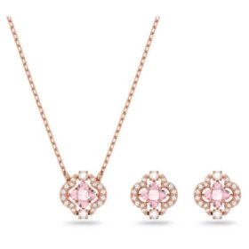 Una-set met gemengde slijpvormen, klavertje, roze, roségoudkleurig verguld