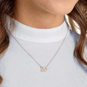Zwaan-ketting Zwaan, roze, roségoudkleurig verguld