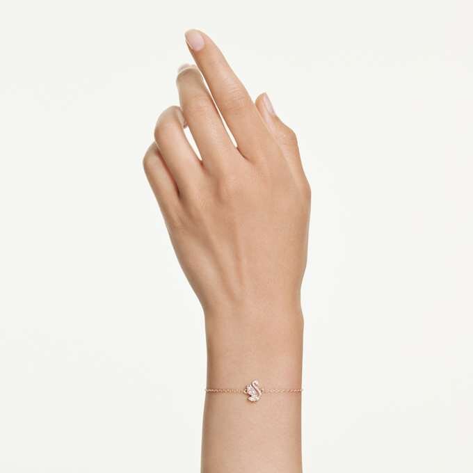 Zwaanarmband met gemengde slijpvormen, zwaan, wit, roségoudkleurig verguld Zwaanarmband met gemengde slijpvormen, zwaan, wit, roségoudkleurig verguld