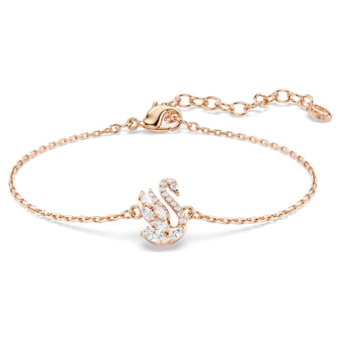 Zwaanarmband met gemengde slijpvormen, zwaan, wit, roségoudkleurig verguld Zwaanarmband met gemengde slijpvormen, zwaan, wit, roségoudkleurig verguld