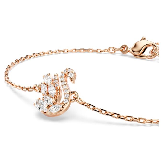 Zwaanarmband met gemengde slijpvormen, zwaan, wit, roségoudkleurig verguld Zwaanarmband met gemengde slijpvormen, zwaan, wit, roségoudkleurig verguld