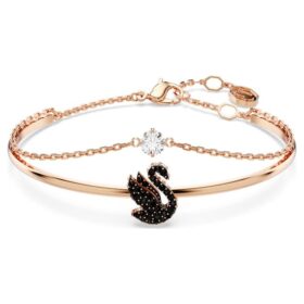 Zwaanarmband, zwart, roségoudkleurig verguld