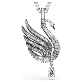 Zwaanhanger en -broche, wit, gerutheniumd