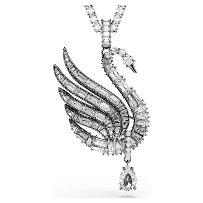 Zwaanhanger en -broche, wit, gerutheniumd Zwaanhanger en -broche, wit, gerutheniumd