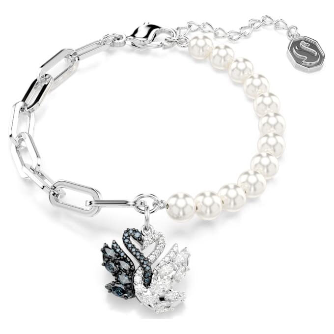 Zwanenarmband met kristallen parels, zwaan, zwart, gemengde metalen afwerking Zwanenarmband met kristallen parels, zwaan, zwart, gemengde metalen afwerking